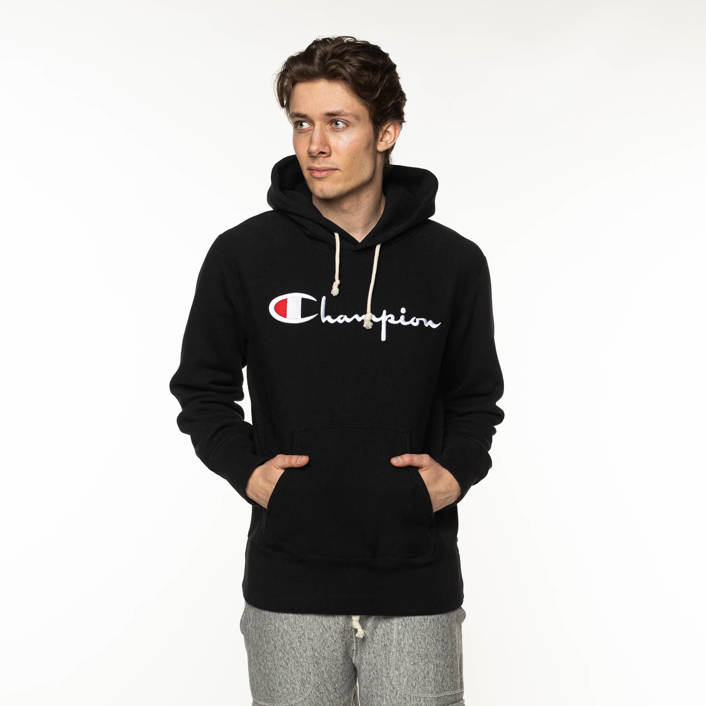 Champion Reverse Weave Script Logo Hooded Sweatshirt Black
