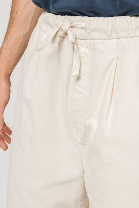 Kaotiko Ivory Relaxed Canvas Pleated Bermuda Shorts