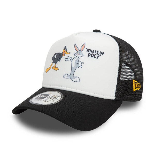 New Era Multi Character Looney Tunes Daffy Duck and Bugs Bunny Black A-Frame Trucker Cap