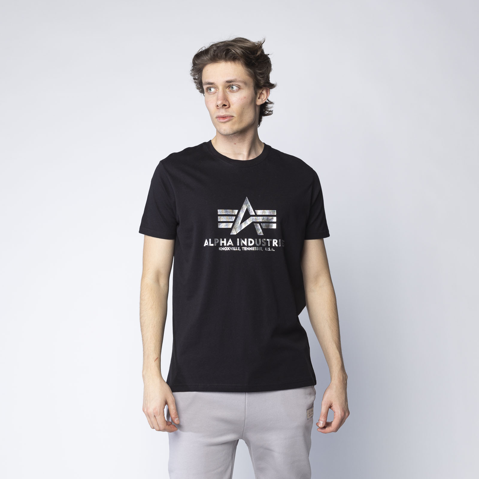 Alpha T-shirts | \\ Industries \\ Black/Silver \\ Alpha #Brands \\ Brands Industries clothing Men Print T-Shirt Foil Men\'s Basic