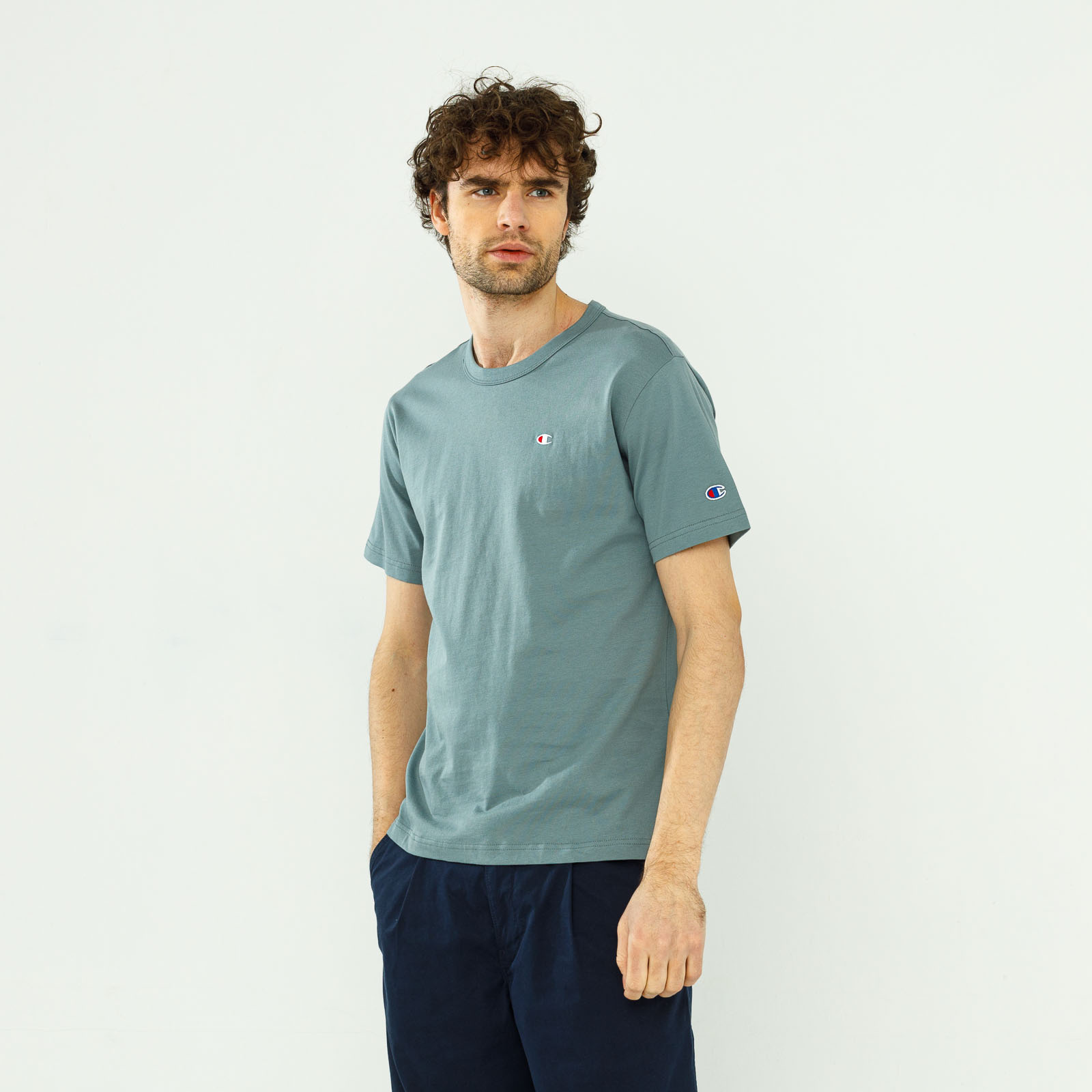 Champion BASIC C LOGO CREWNECK T-SHIRT PASTEL BLUE | Men \ Men's clothing \  T-shirts Brands \ #Brands \ Champion Men \ #Recommended clothing brands \  Champion