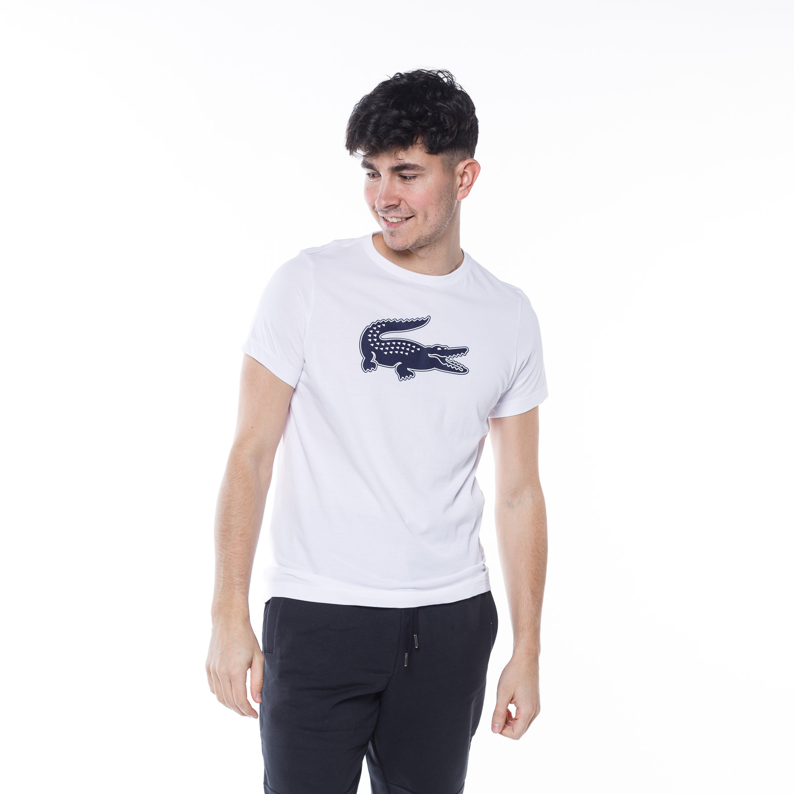 Lacoste SPORT 3D Print Crocodile Breathable Jersey T-shirt White/Navy ...
