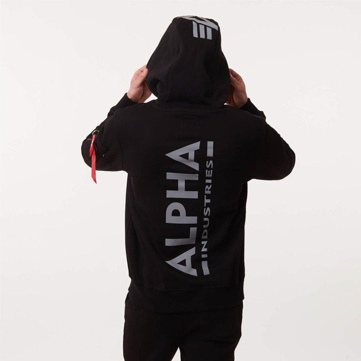 Alpha Industries Back Print Hoody Reflective Print BLACK