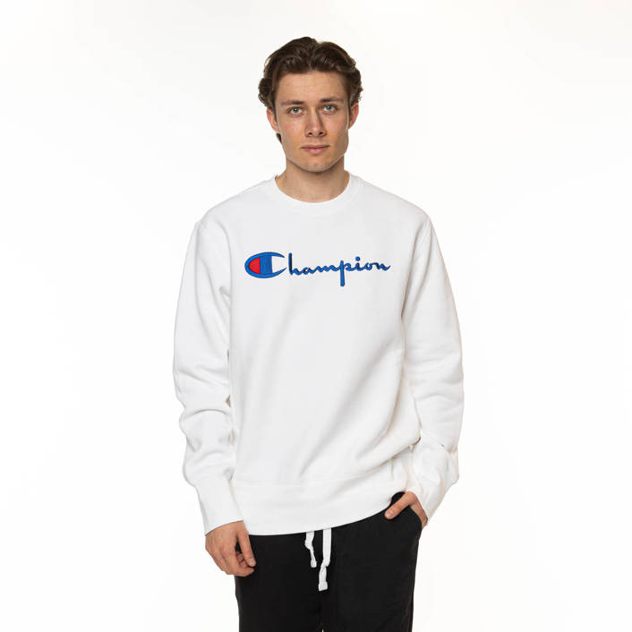 Champion Reverse Weave EMBROIDERED SCRIPT LOGO Sweatshirt WHITE