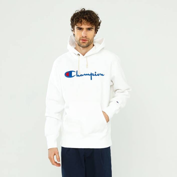 Champion Reverse Weave Script Logo Hooded Sweatshirt White