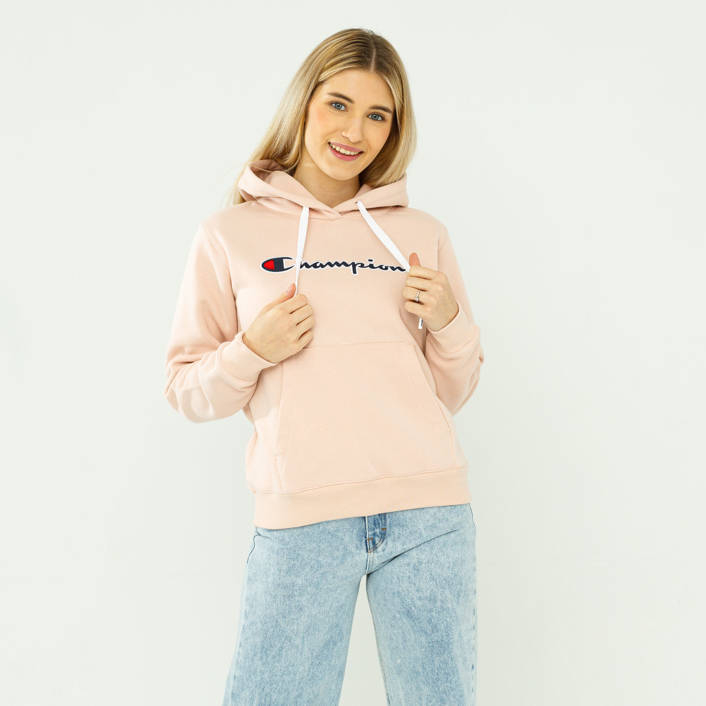 Champion WMNS ORGANIC COTTON BLEND SCRIPT LOGO HOODIE LIGHT PINK