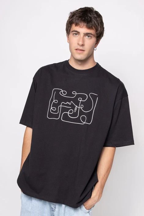 Kaotiko Black Abstract Face T-shirt