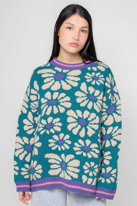 Kaotiko Green/Blue Flowers Jumper