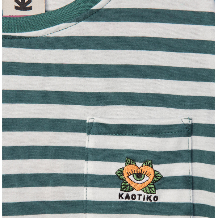Kaotiko Green Heart Striped T-shirt