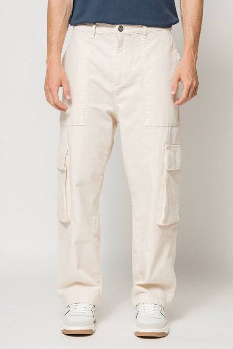 Kaotiko Relaxed Canvas Ivory Cargo Trousers