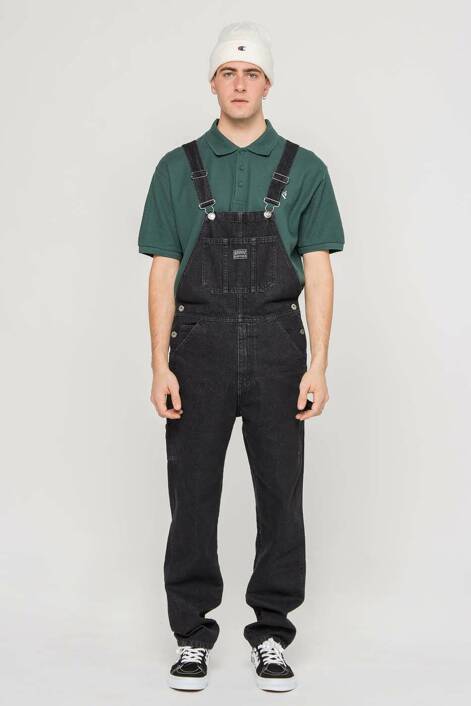 Kaotiko Washed Black Denim Dungarees