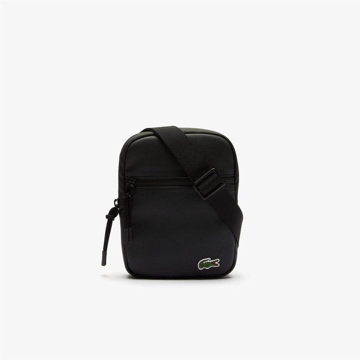 Lacoste COATED CANVAS SMALL FLAT CROSSBODY BAG BLACK