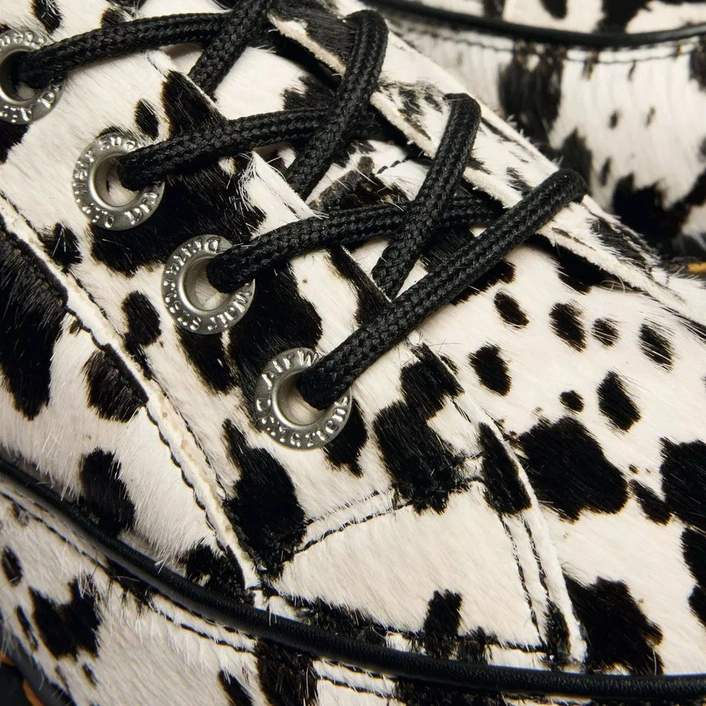 Dr. Martens Shoes Buzz 5-Eye Dalmatian Hair-On Leather Women's Cream-Black 42846100