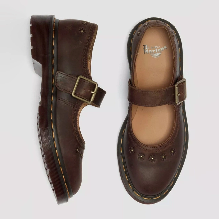 Dr. Martens Mary Jane Shoes Flower Crazy Horse Women's Dark Brown 42391200