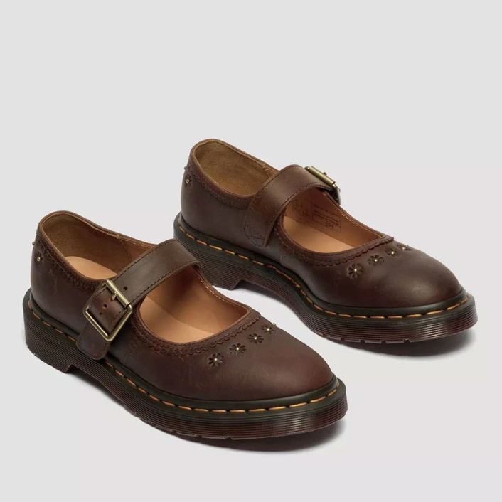 Dr. Martens Mary Jane Shoes Flower Crazy Horse Women's Dark Brown 42391200