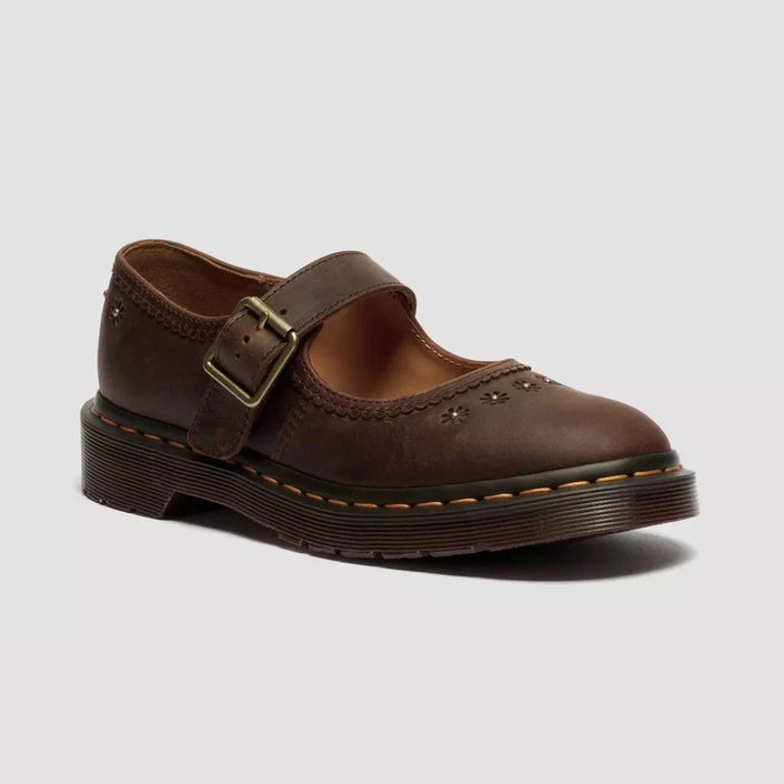 Dr. Martens Mary Jane Shoes Flower Crazy Horse Women's Dark Brown 42391200