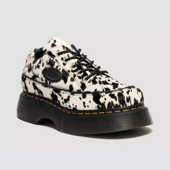 Dr. Martens Shoes Buzz 5-Eye Dalmatian Hair-On Leather Women's Cream-Black 42846100