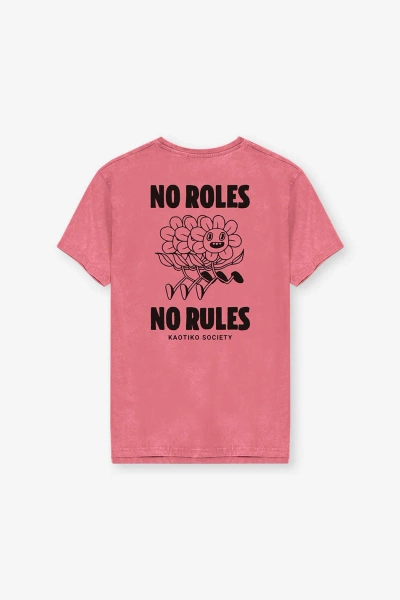 Kaotiko Flamingo Pink No Roles Flower Washed T-Shirt