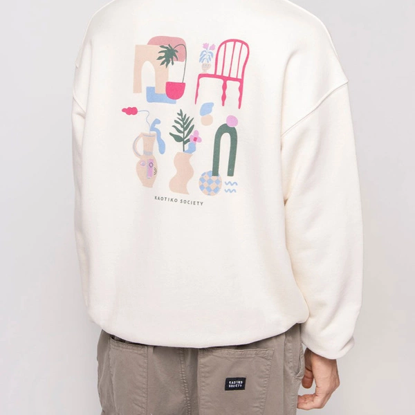 Kaotiko Unisex Beige Sweatshirt Crew Marrakech Organic Cotton AO026-01S-G002