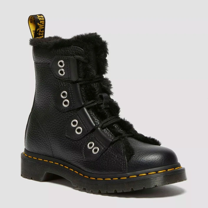 Dr. Martens women's fur-lined boots 1460 Milled Nappa black 31876001