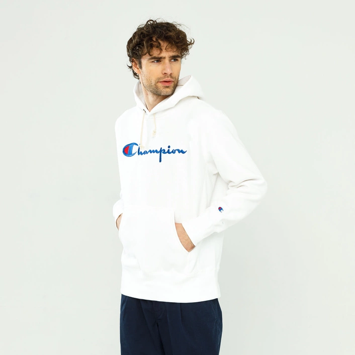 Champion Reverse Weave Script Logo Hooded Sweatshirt White