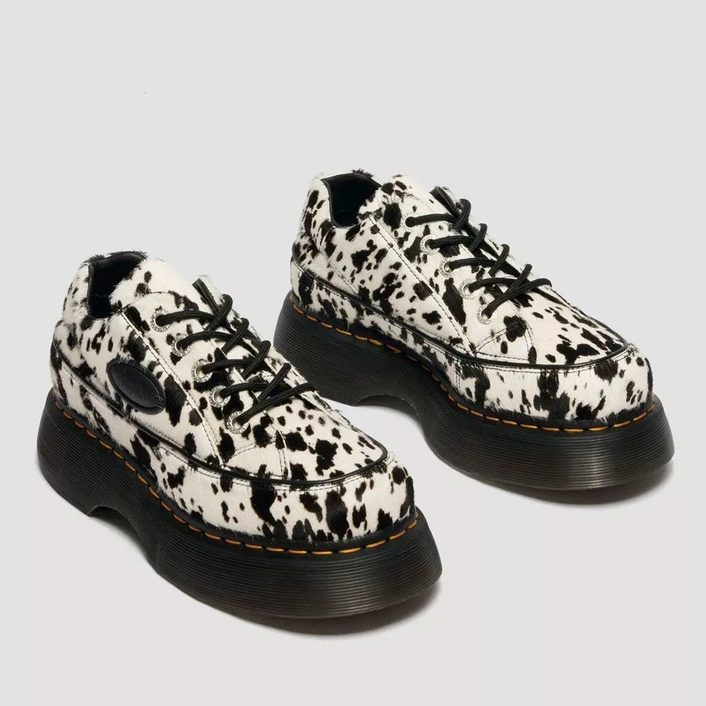 Dr. Martens Shoes Buzz 5-Eye Dalmatian Hair-On Leather Women's Cream-Black 42846100