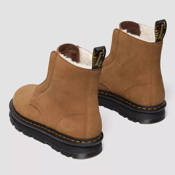 Dr. Martens Slip-On Winter Boots Zebzag Laceless Warm-Lined Nubuck Light Brown 42019200