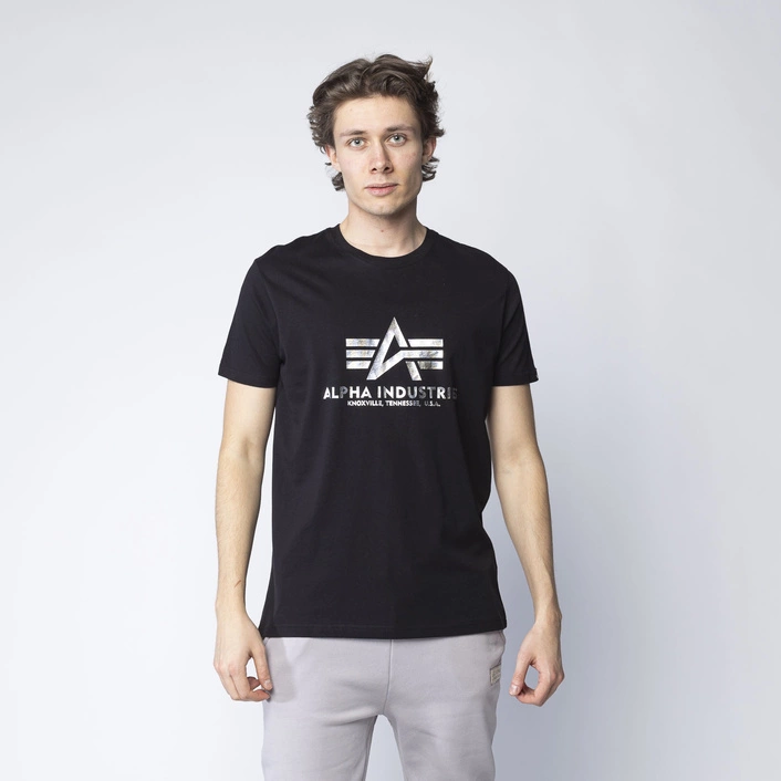 Alpha Industries Basic T-Shirt Foil Print Black/Silver