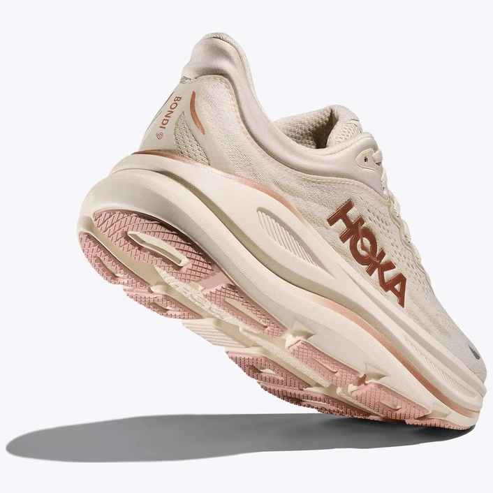 HOKA Bondi 9 Women's Running Shoes Oat Milk / Rose Gold