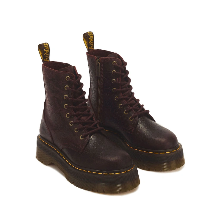 Dr. Martens women's platform boots Jadon Floral Emboss Crazy Horse cherry red 43558600