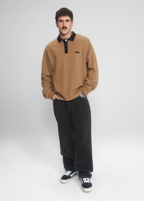 Coalition CLTN SK8 LG POLO Men's Long Sleeve Polo Shirt – camel