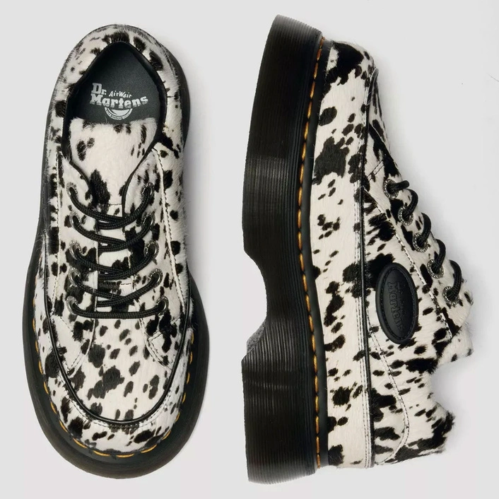 Dr. Martens Shoes Buzz 5-Eye Dalmatian Hair-On Leather Women's Cream-Black 42846100