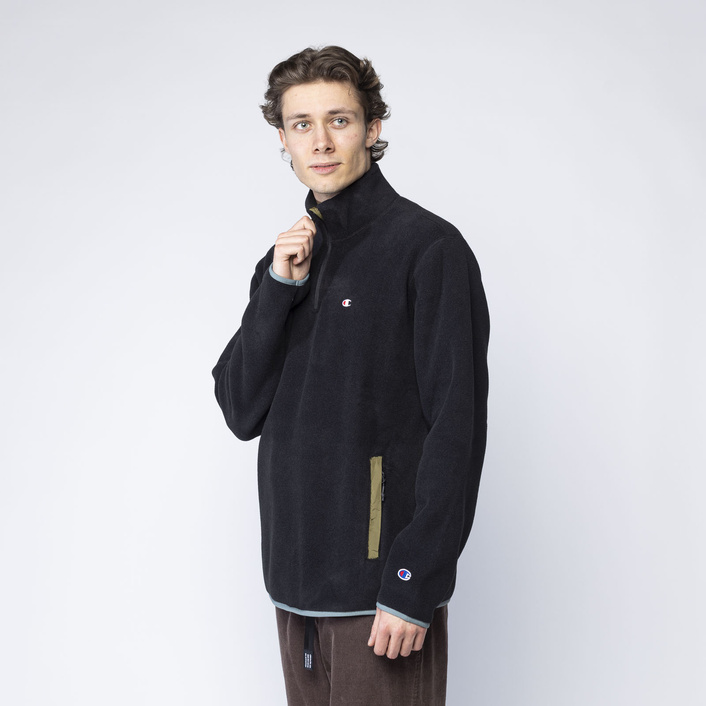 Champion C LOGO HALF ZIP-UP VELOUR SWEATSHIRT BLACK