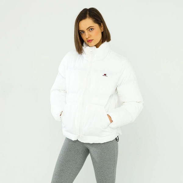 Champion WMNS HIGH NECK SCRIPT LOGO BACK HOODED JACKET WHITE