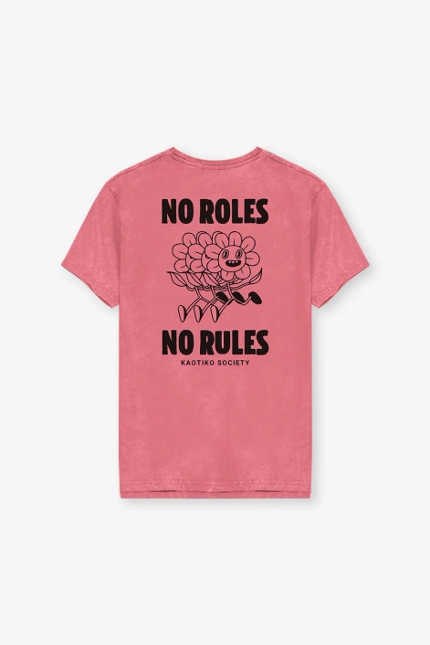 Kaotiko Flamingo Pink No Roles Flower Washed T-Shirt
