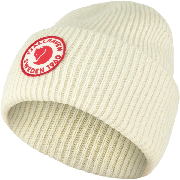 Fjällräven 1960 Logo Hat Chalk White – classic two-layer beanie in wool and organic cotton