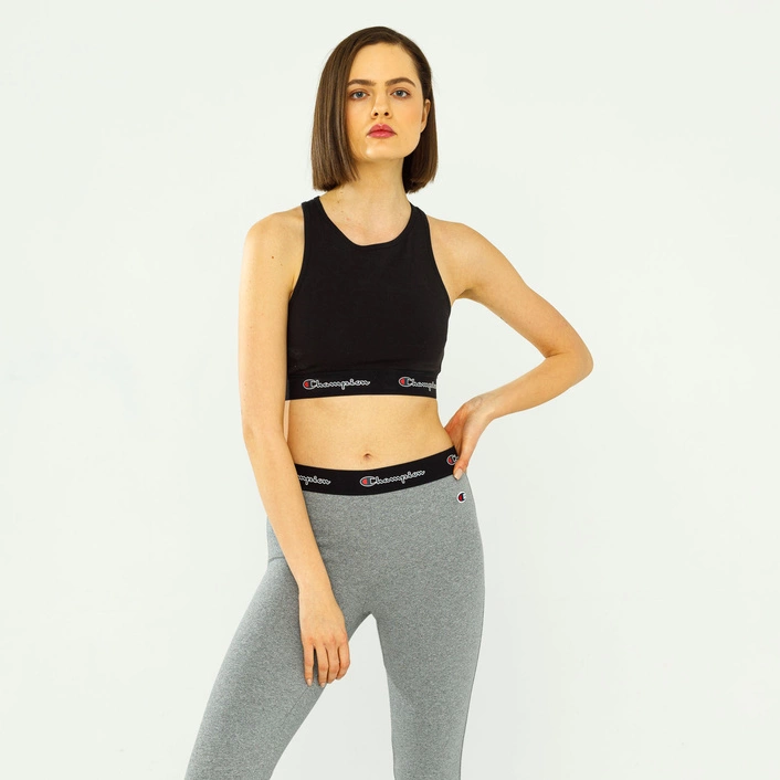 Champion SCRIPT LOGO WAIST RACER BACK SPORTS BRA BLACK