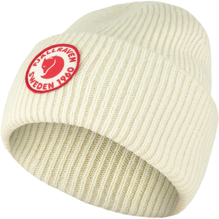 Fjällräven 1960 Logo Hat Chalk White – classic two-layer beanie in wool and organic cotton