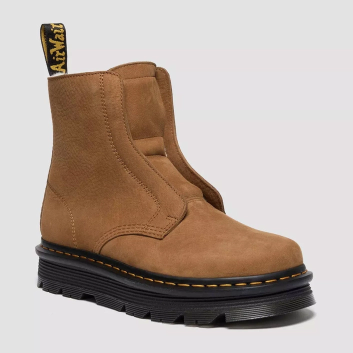 Dr. Martens Slip-On Winter Boots Zebzag Laceless Warm-Lined Nubuck Light Brown 42019200