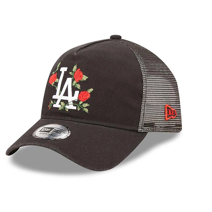 New Era LA Dodgers Flower Black 9FORTY A-Frame Trucker Cap