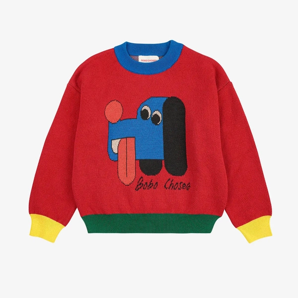 BOBO CHOSES Doggy Mate jacquard jumper RED