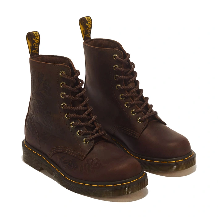 Dr. Martens women's boots 1460 Pascal Deboss Floral Crazy Horse dark brown 43276200