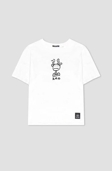 Kaotiko Washed Boy Eye White T-shirt AP026-01-M002