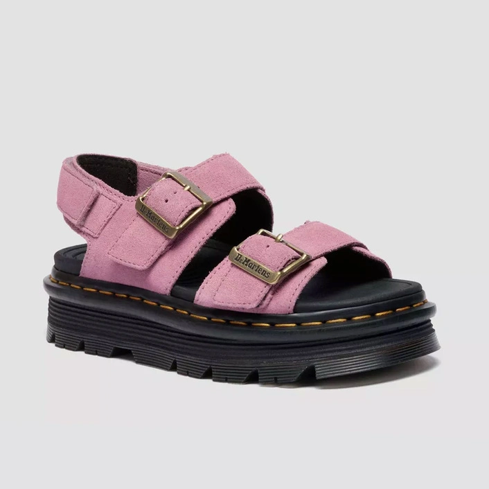 Dr. Martens Platform Sandals Zebzag Suede Women's Powder Pink 42689650