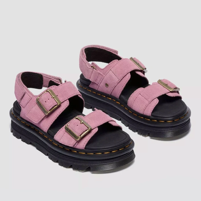 Dr. Martens Platform Sandals Zebzag Suede Women's Powder Pink 42689650